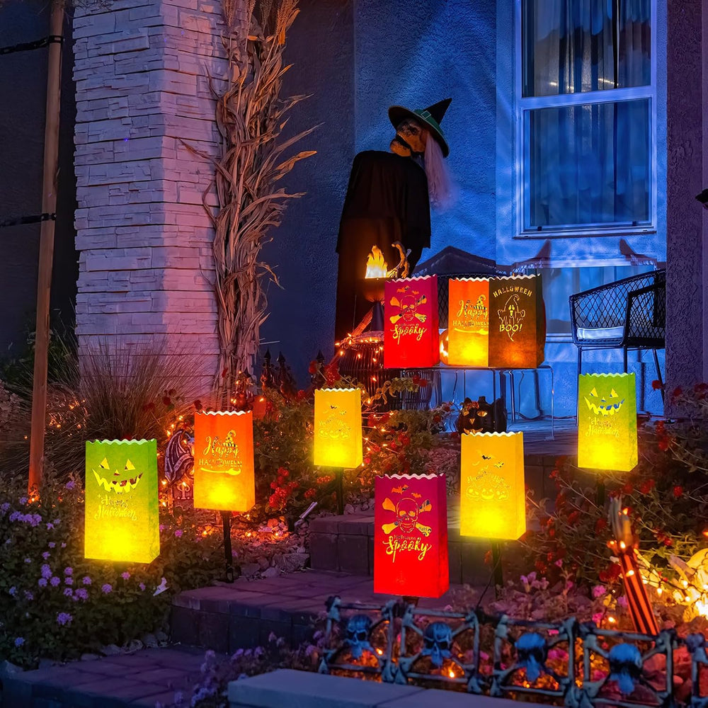 Roowest 72 Pcs Halloween Luminaries Bags with LED Lights, Flame Resistant