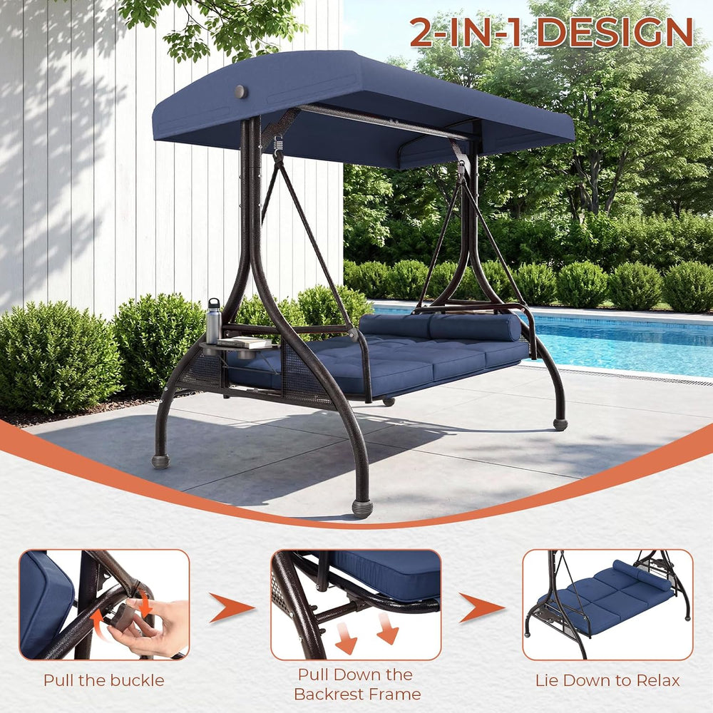 TLSUNNY Outdoor Porch Swing with Adjustable Canopy & 2 Pillows, 800 lbs