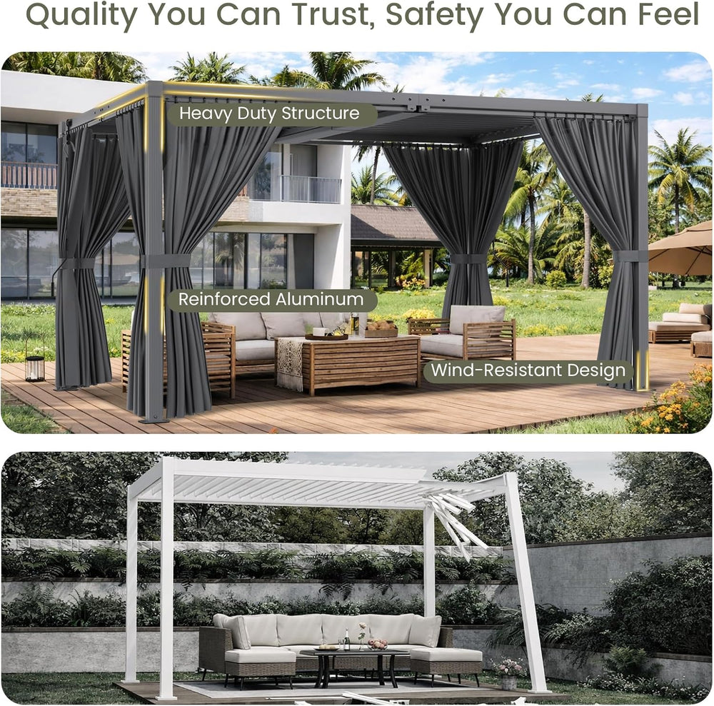 Louvered Pergola 10' x 13', Outdoor Aluminum Pergola, Gray