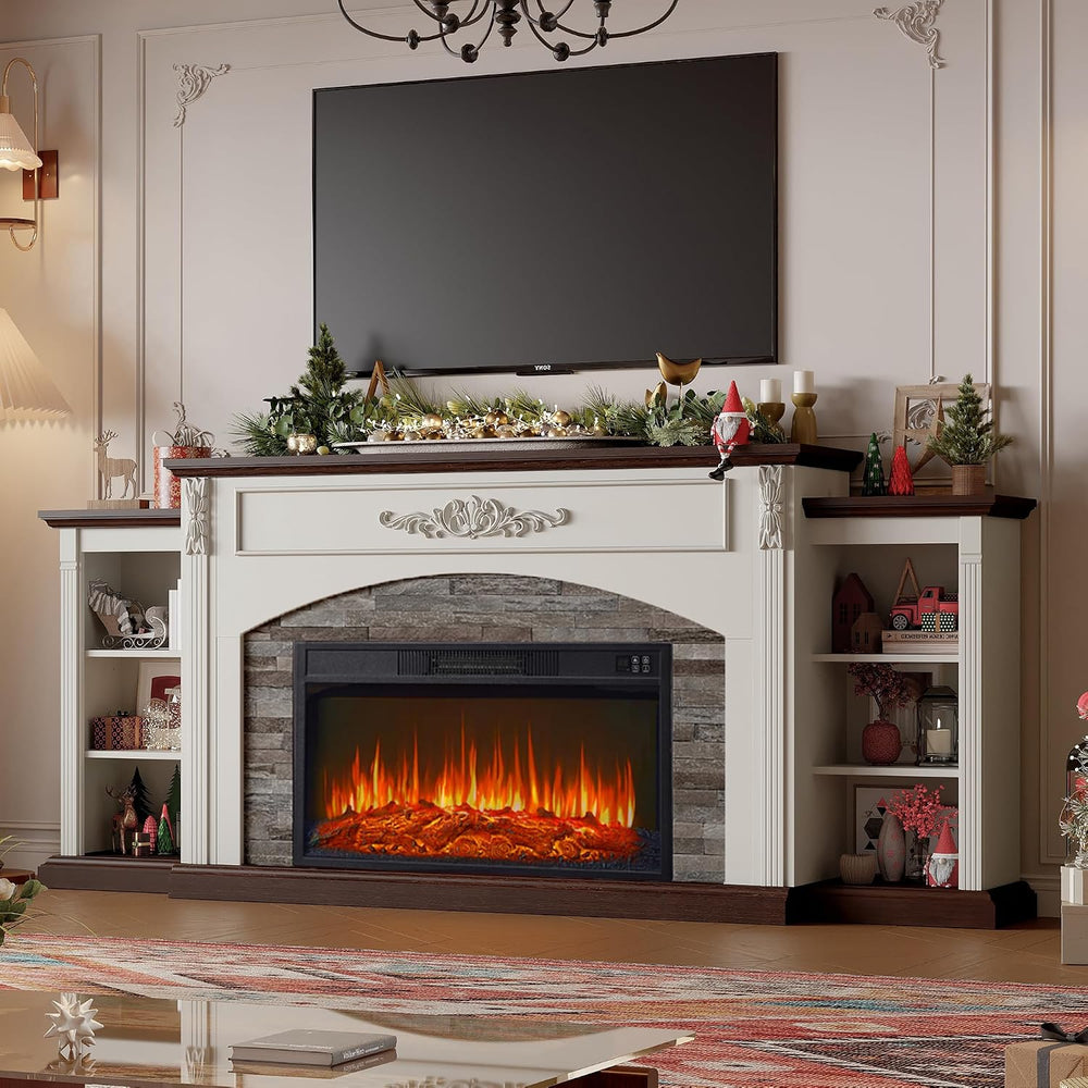 80" Electric Fireplace with Mantel, Fireplace TV Stand for TVs Up to 90 ...