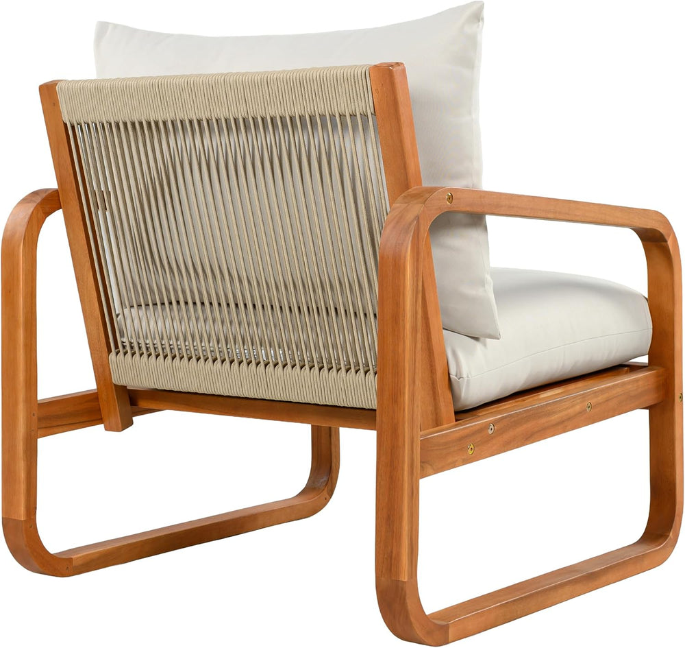 Merax Outdoor 4-Piece Acacia Wood Conversation Set - Patio 2-Seat Loveseat So...