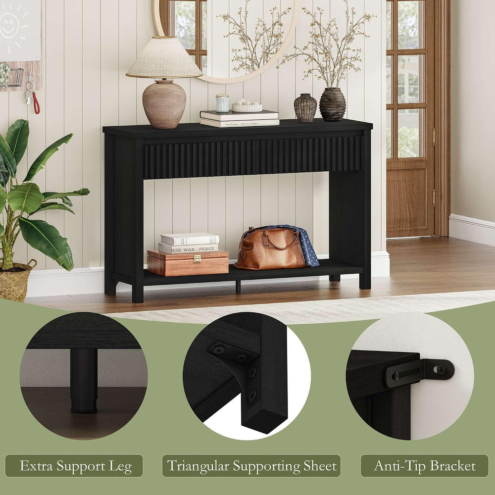 BON AUGURE Black Console Table for Entryway, 47" Entryway Table with Drawer