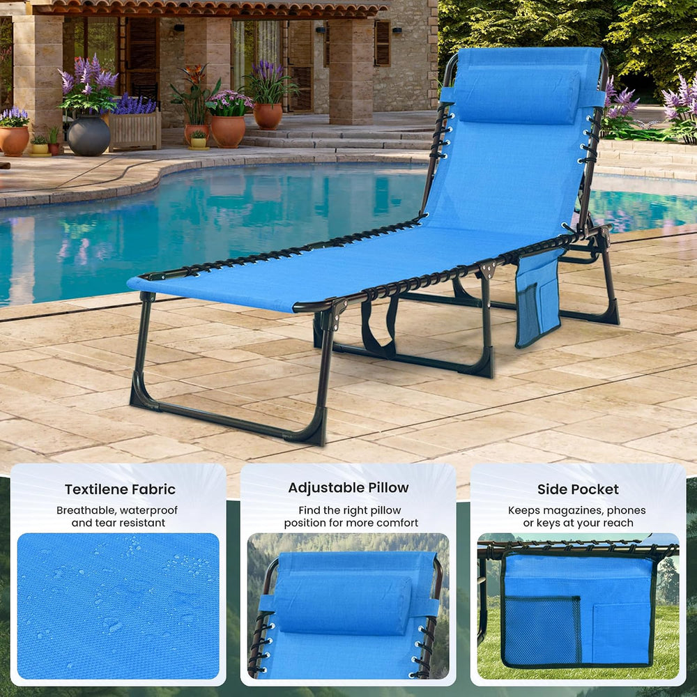 2 Pack Outdoor Folding Chaise Lounge 5-Position Adjustable Recliner 400LB Hea...