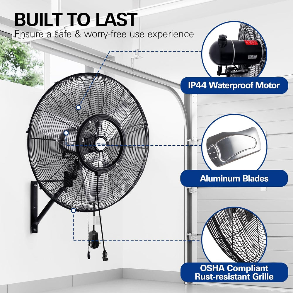 BILT HARD 24" Outdoor Misting Wall Fan, 3-Speed Patio Fans for Outside, ...