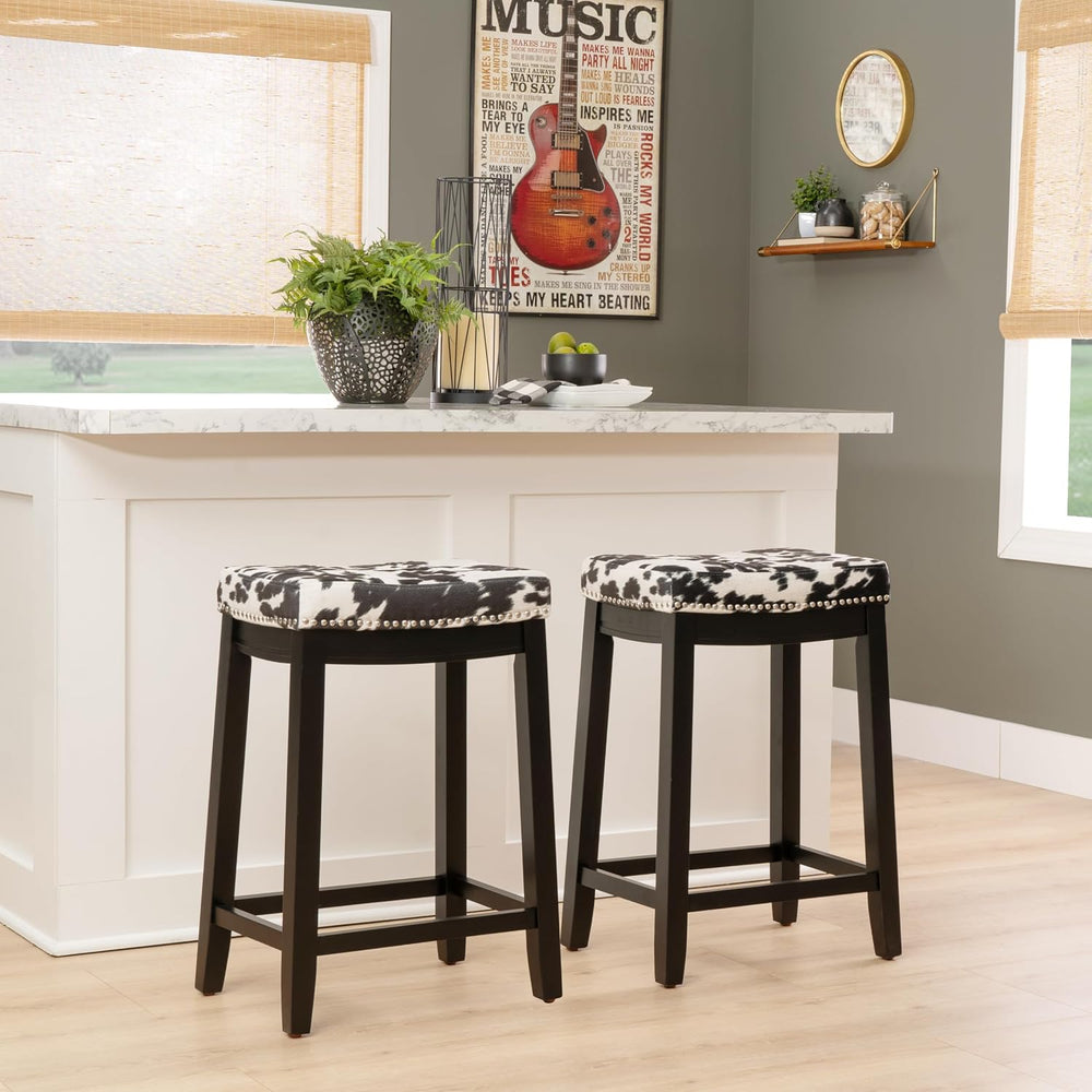 Linon Claridge Black Wooden 24 Incch Seat Height Counter Stool with Black and...