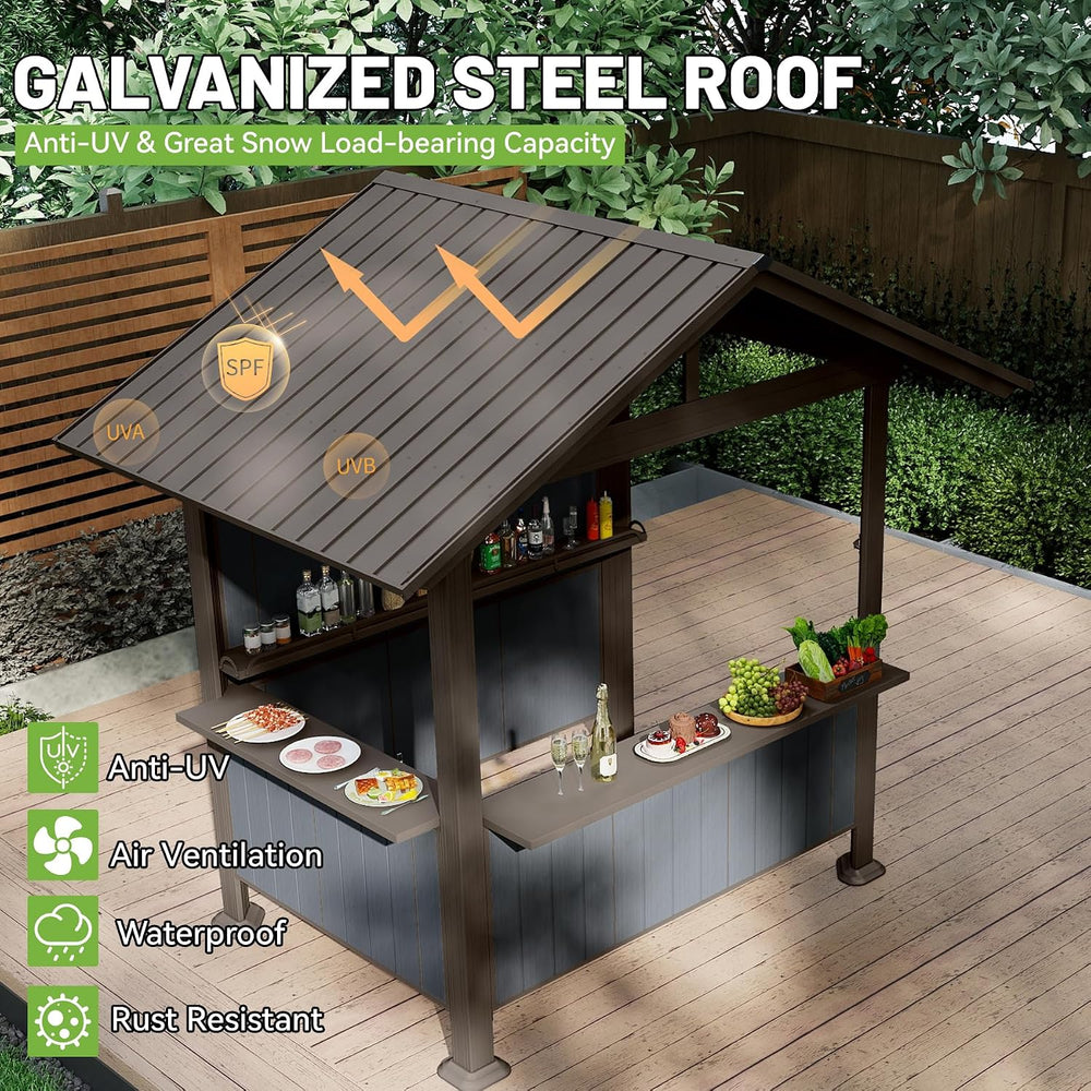Grill Outdoor BBQ Hardtop Metal Gazebo 9.4X6.2FT Patio Grill Pergola