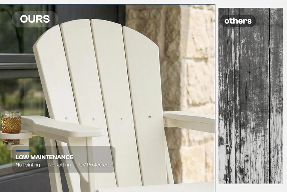 Folding Adirondack Chair with Cup Holder and Phone Holder, Heavy Duty HDPE Pl...