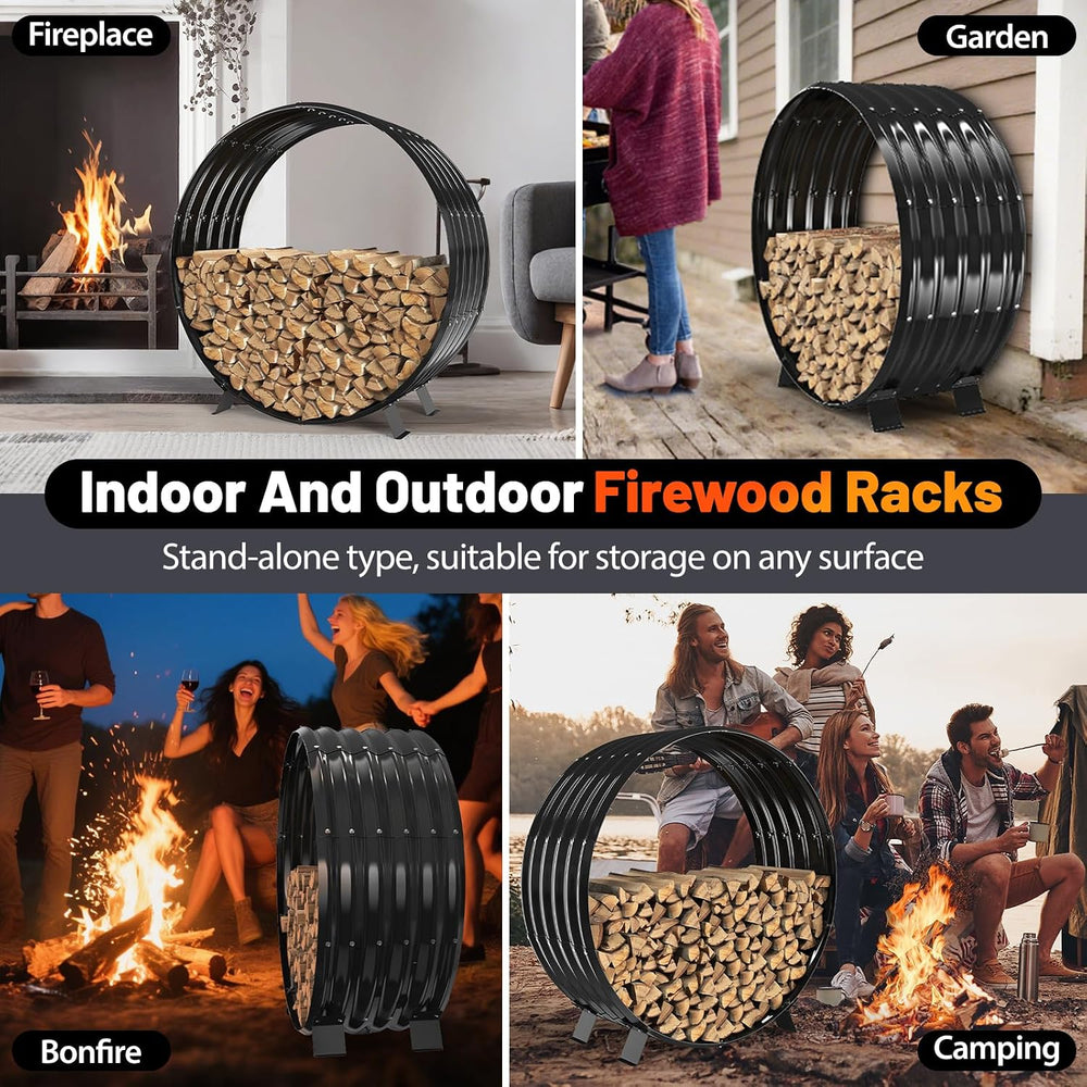 40" Round Metal Firewood Rack Circle with 4X Metal Support Outdoor / Indoor