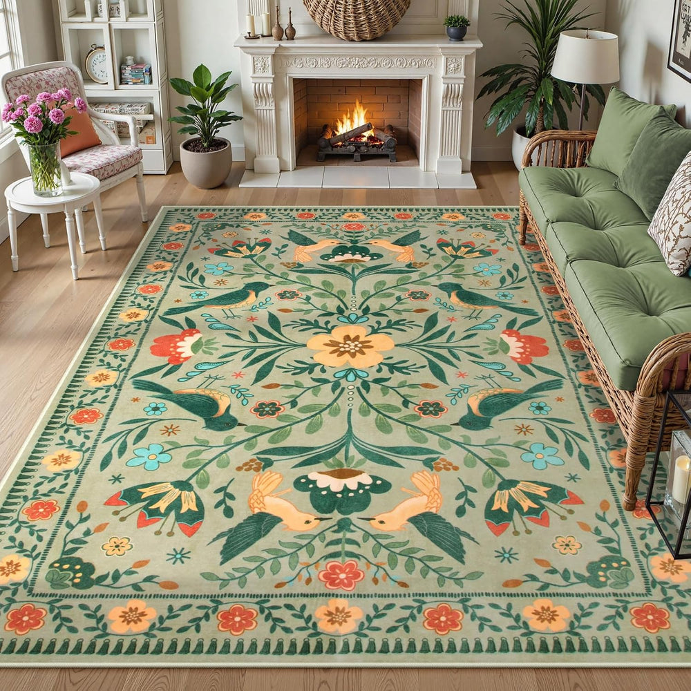 Moynesa Green Washable 8x10 Area Rugs for Living Room Bedroom Dining Room, Mo...