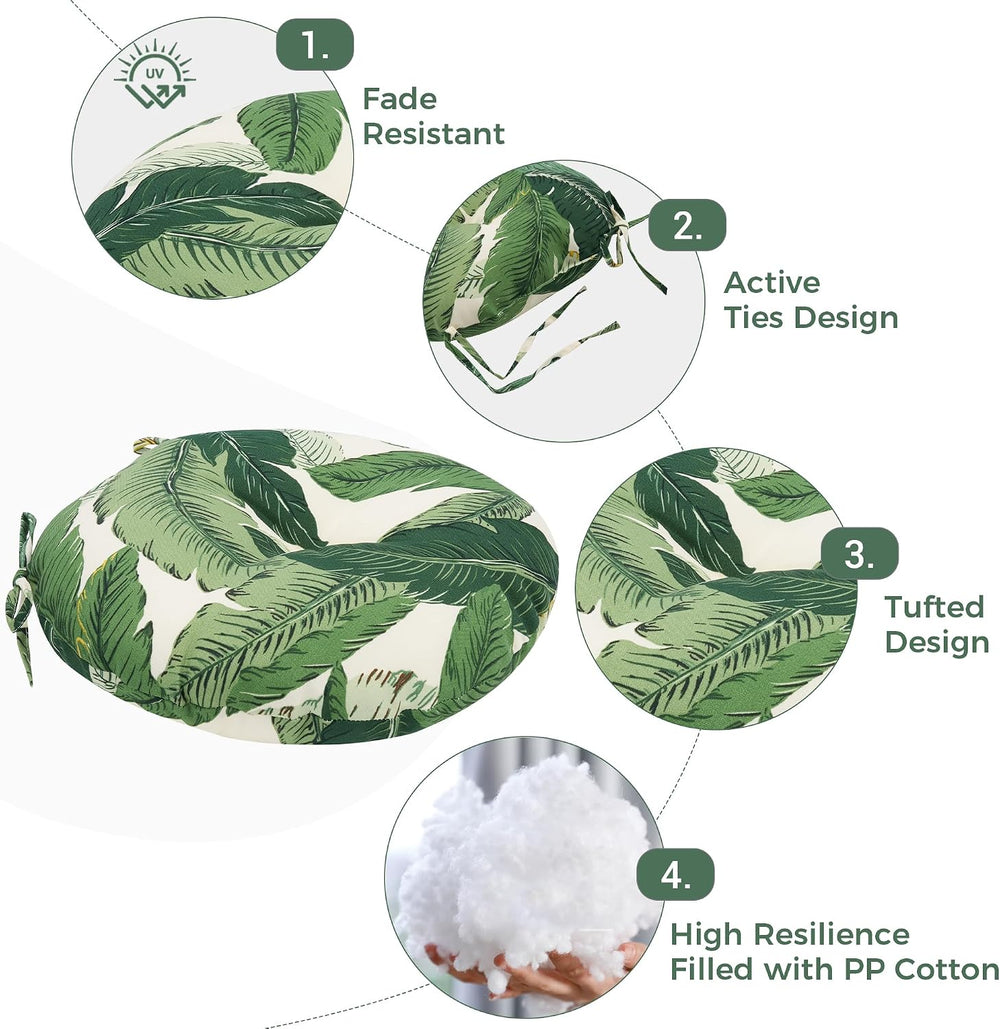 Outdoor Bistro Chair Cushion Set of 2, Waterproof Tufted Round Seat Cushion w...