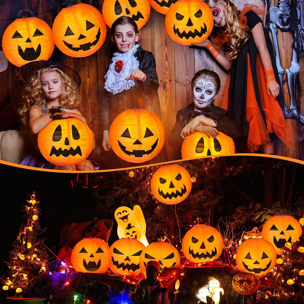 Retisee 20 Pcs 8 Inch Halloween Pumpkin Paper Lanterns Jack O Lantern