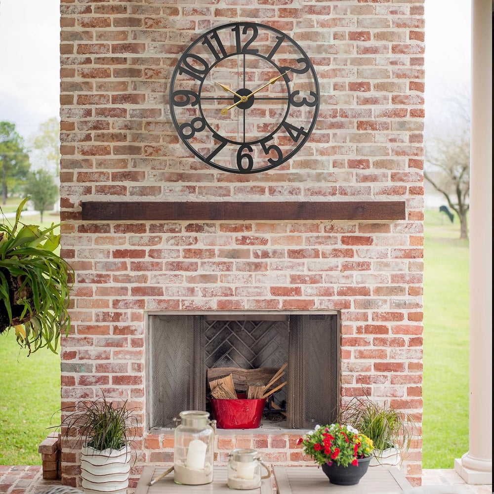 Large Outdoor Clock, 16 Inch Outdoor Wall Clock Battery Operated, Modern Blac...