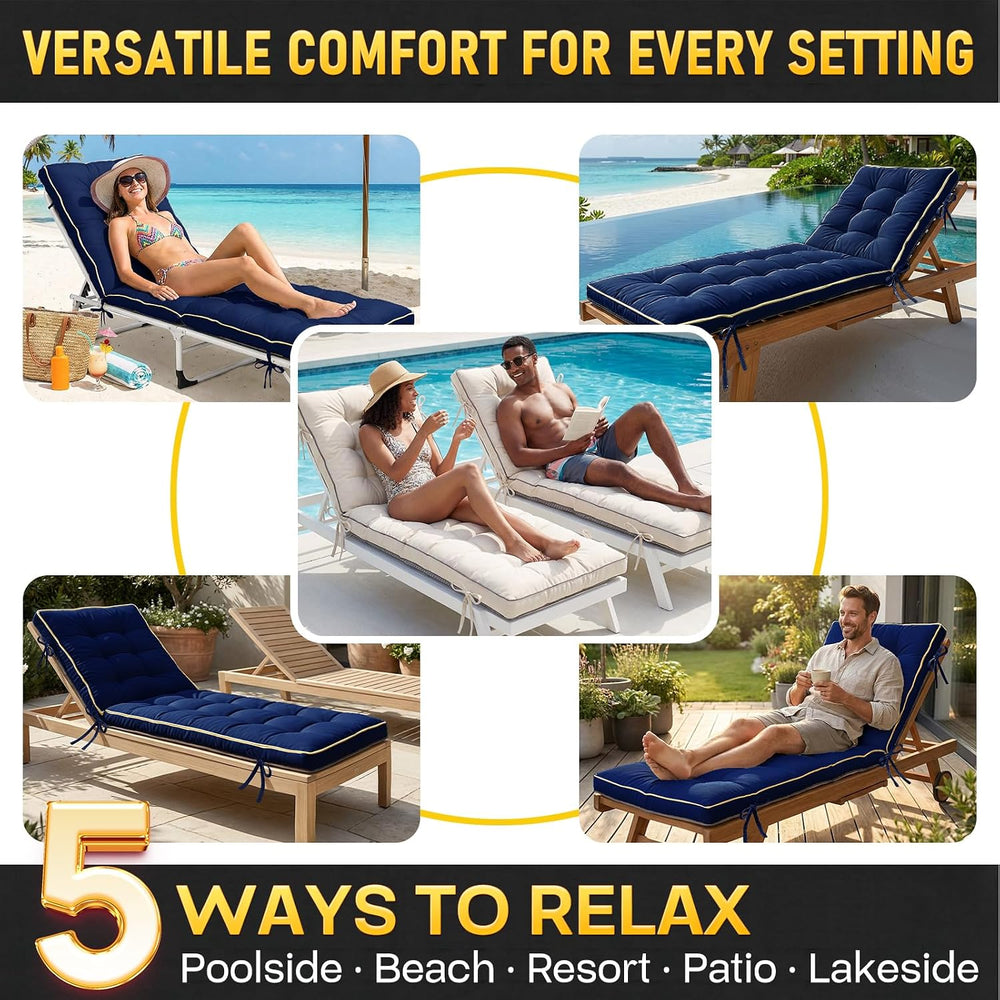 2 Pack 80x26 Inch Folding Chaise Lounge Cushion Quick Dry (Blue)