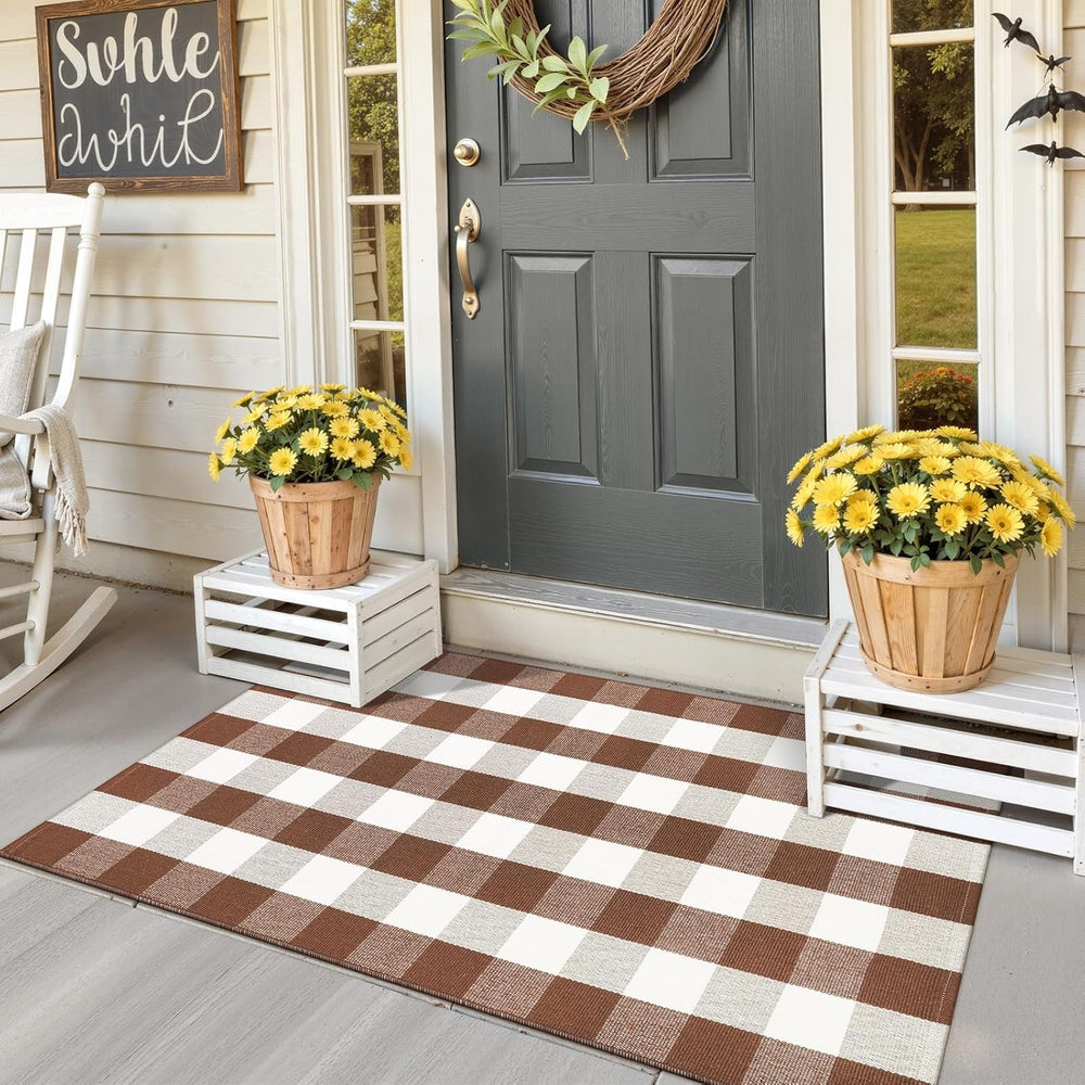 Buffalo Plaid Checkered Rug Fall Front Door Mat Washable Outdoor Rug 3'x5...