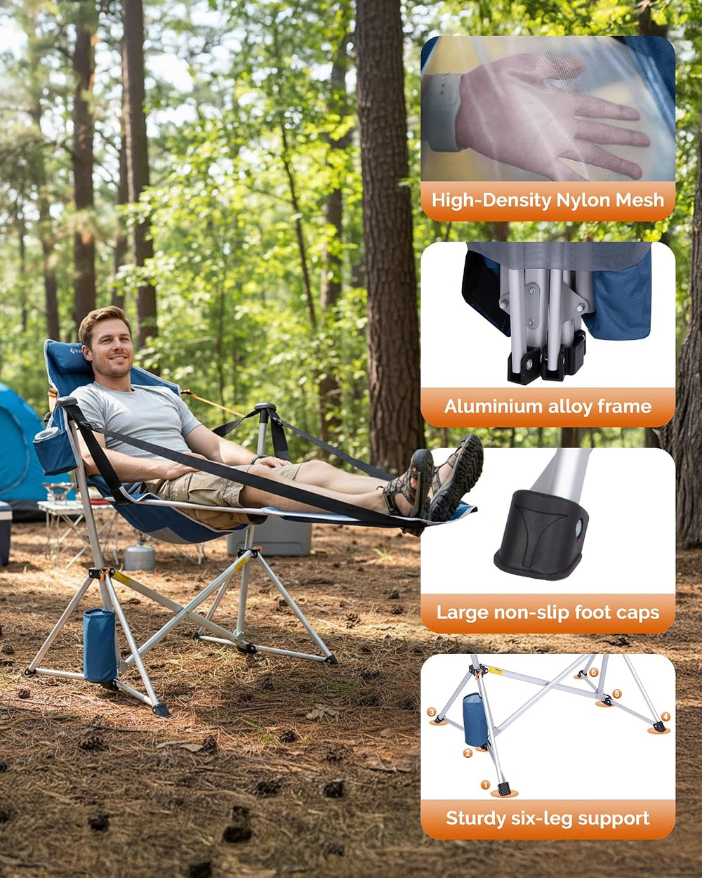 KingCamp Hammock Camping Chair with Footrest & Breathable Mesh Back 400 lbs