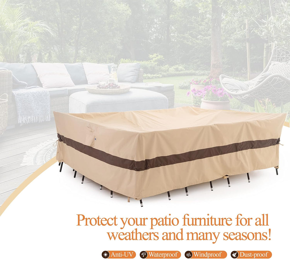 WJ-X3 XL Waterproof Patio Furniture Set Cover, 126x84x31, Beige & Coffee