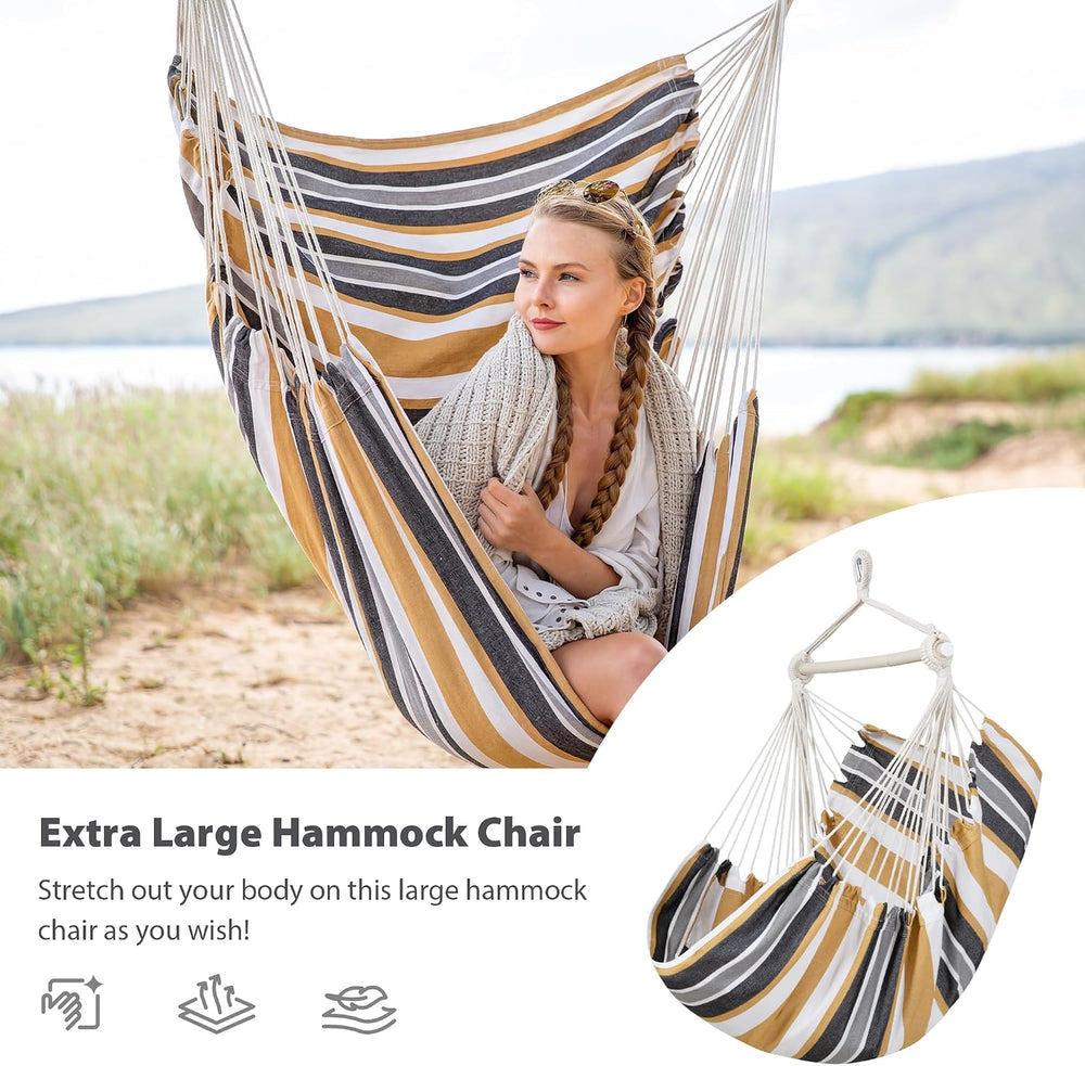SUNCREAT Hammock Chair Swing with Steel Support Bar, Coffee Stripes