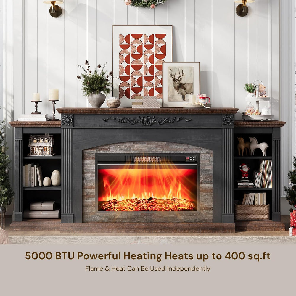 80" Electric Fireplace TV Stand for TVs Up to 90" with Mantel, Black
