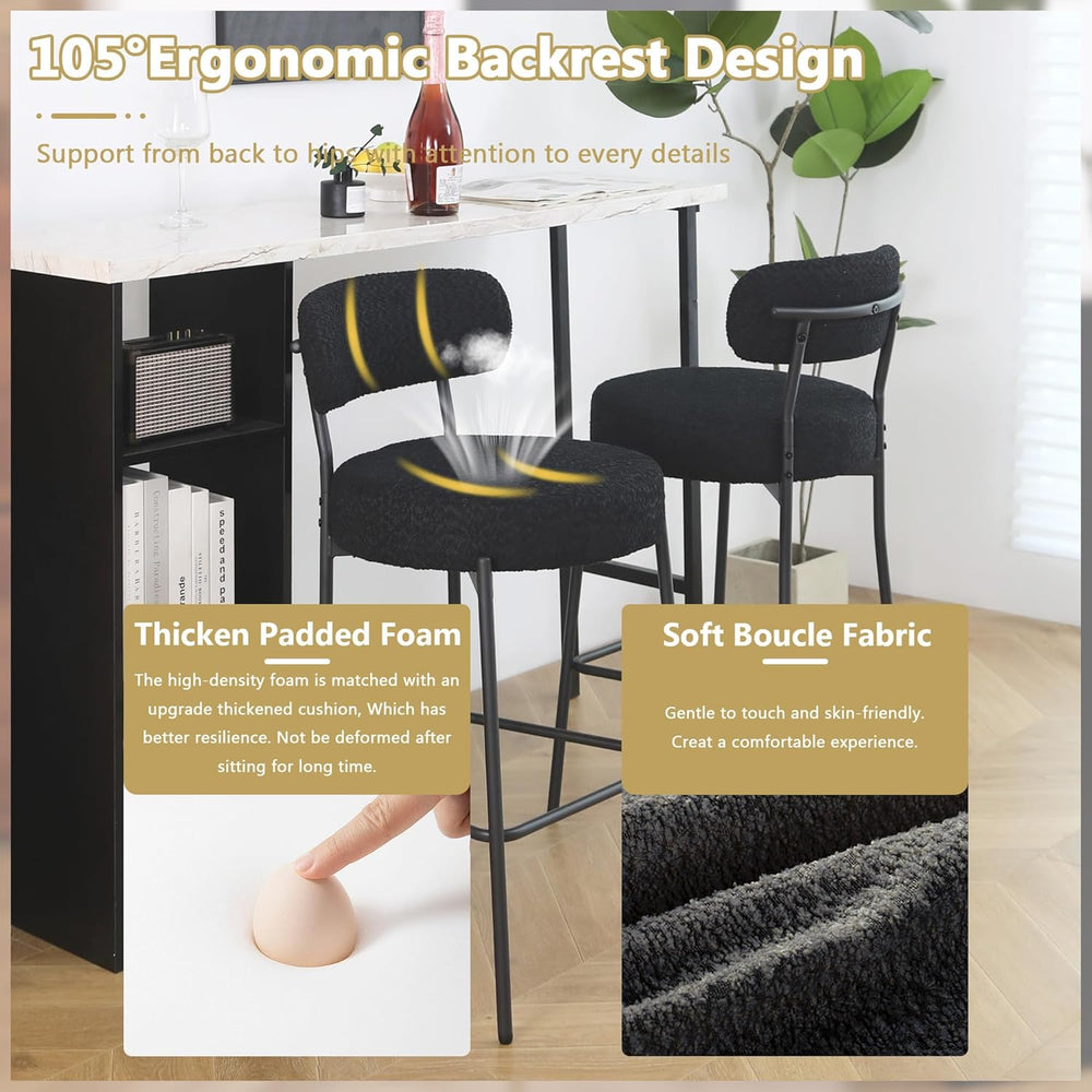 DYHOME Bar Stools Set of 2,Black 28 inch Counter Height Bar Stools with Curve...