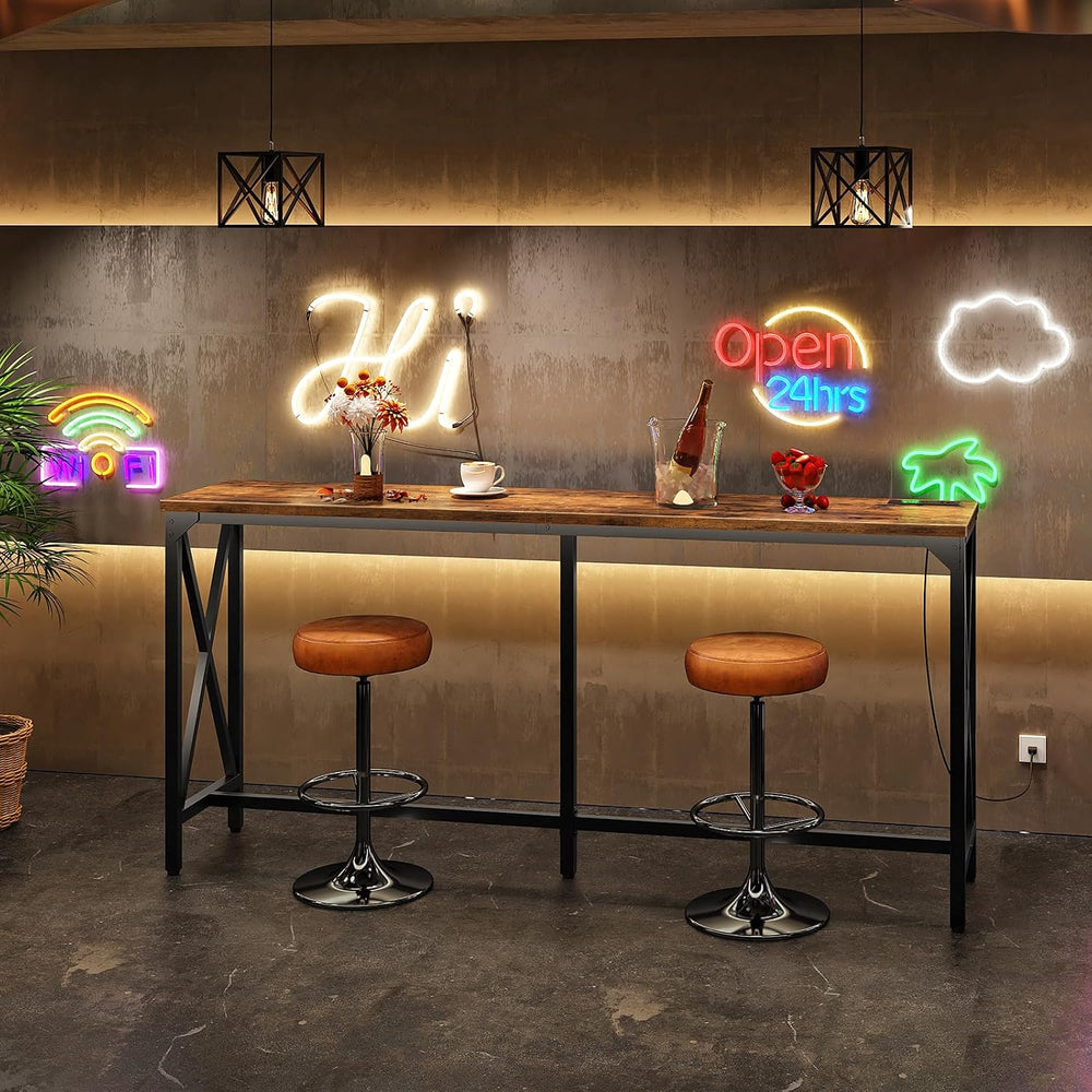 CHOEZON 63'' Bar Table, Kitchen Dining Table with Power Outlet and Fo...