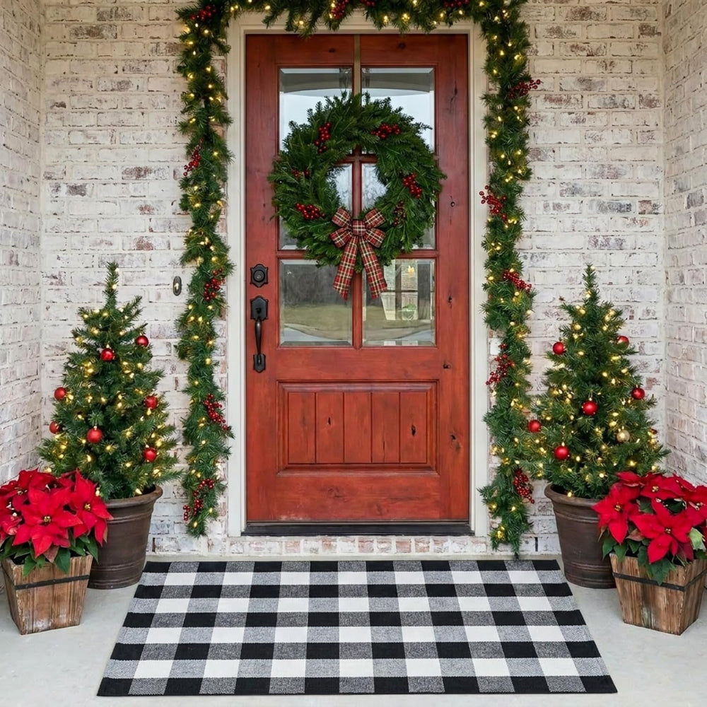 MUBIN Fall Decor Cotton Buffalo Plaid Rug, 3' x 5' Black and White Ou...
