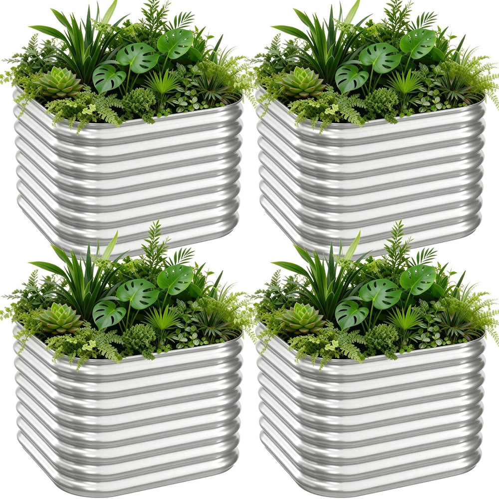 4 PCS Galvanized Raised Garden Bed Outdoor, Metal Garden Bed for Vegetables, ...