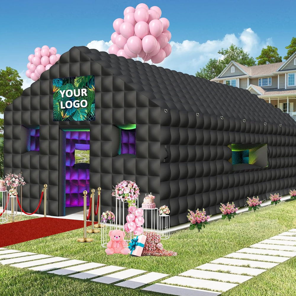 Inflatable Nightclub 20x16.8x12 Ft, Large Black Inflatable Club Tent with 2 D...