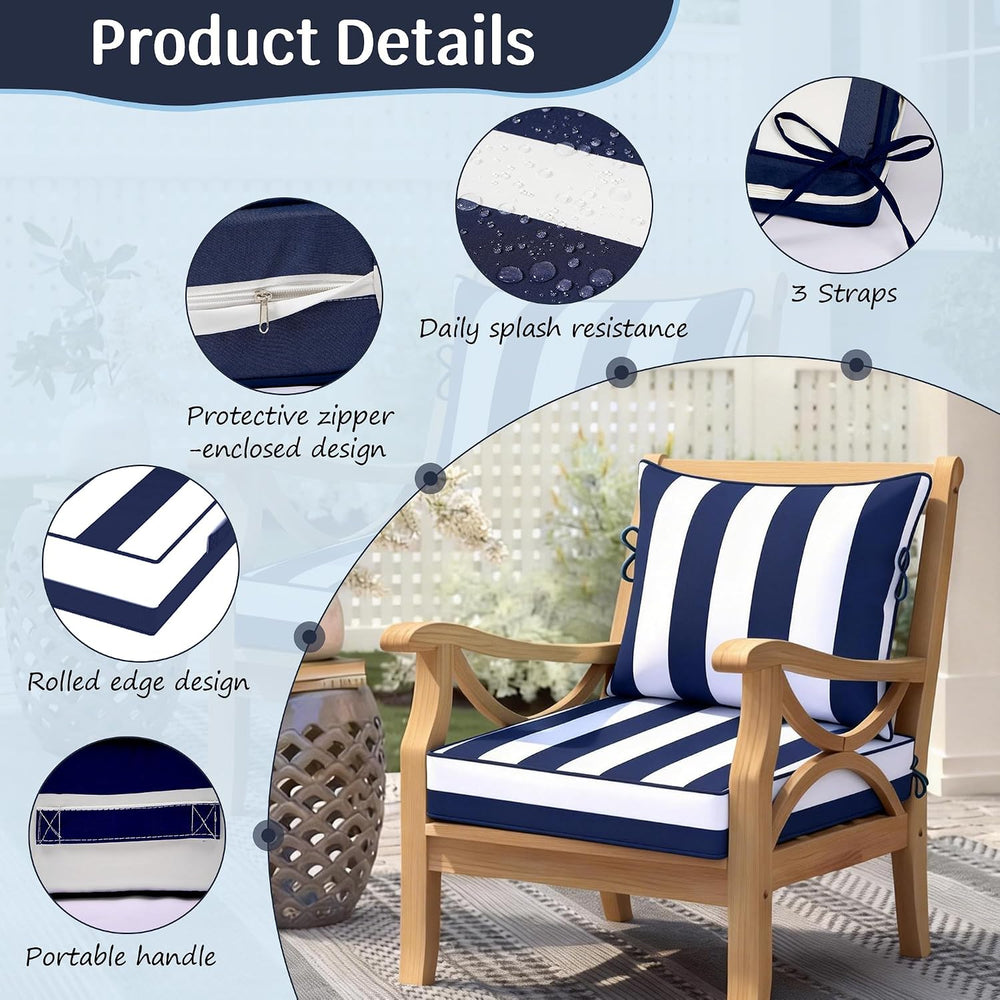 2 Set Outdoor Deep Seat Cushion,19x19,Blue White Striped