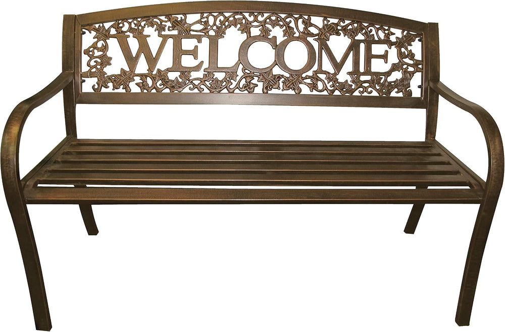 Leigh Country Metal Outdoor Bench, Welcome Design, Decorative Patio Seating f...