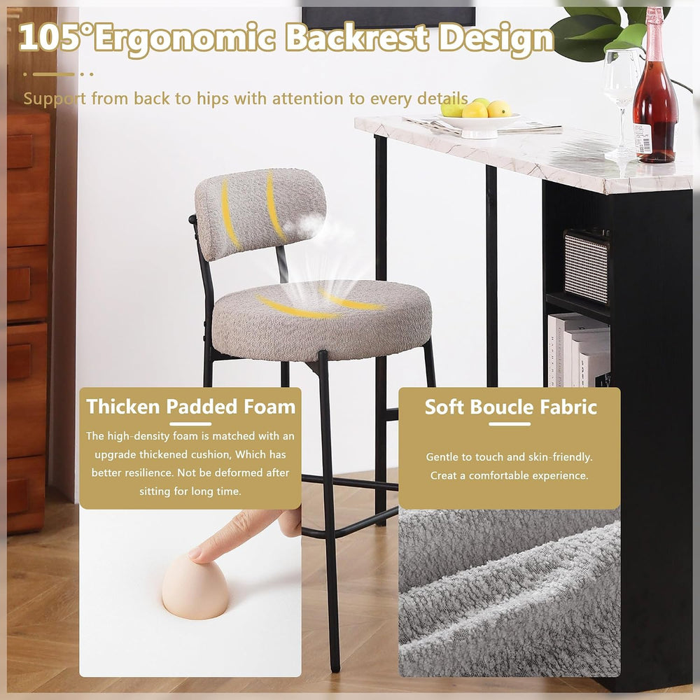 DYHOME Bar Stools Set of 3, Boucle Counter Hight Bar Stools, 28 inch Gray Bar...
