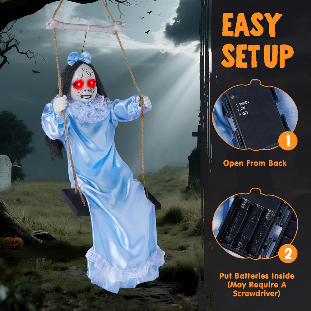 JOYIN 2 Pcs Hanging Ghosts Halloween Decorations Outdoor, 3ft Blue Swinging C...
