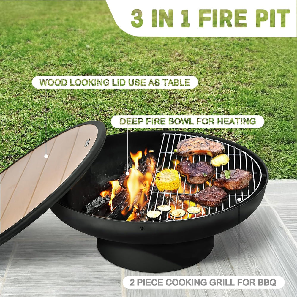 Panovue 32 Inch Fire Pit with 2 Cooking Grills, Spark Screen and Poker