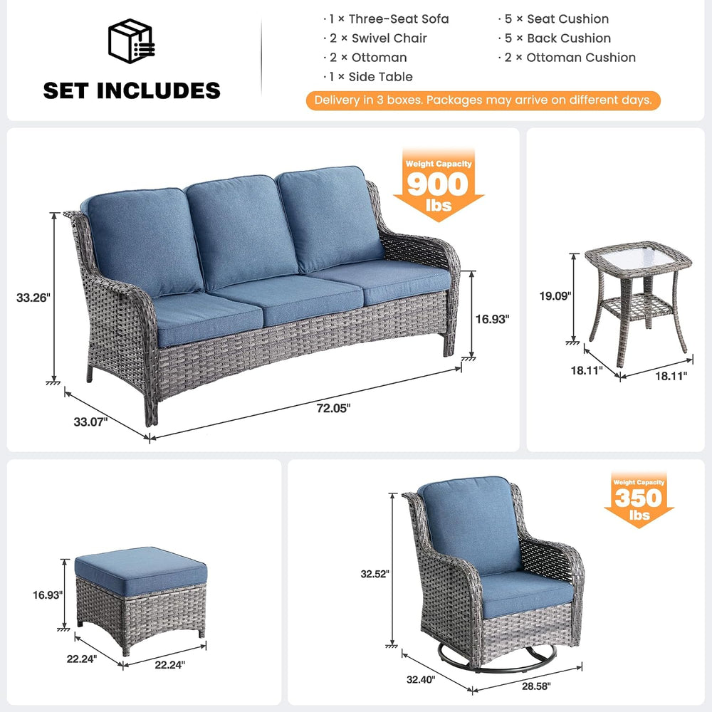 ovios 6-Piece Patio Furniture Set with Swivel Chairs Side Table, Outdoor Wick...