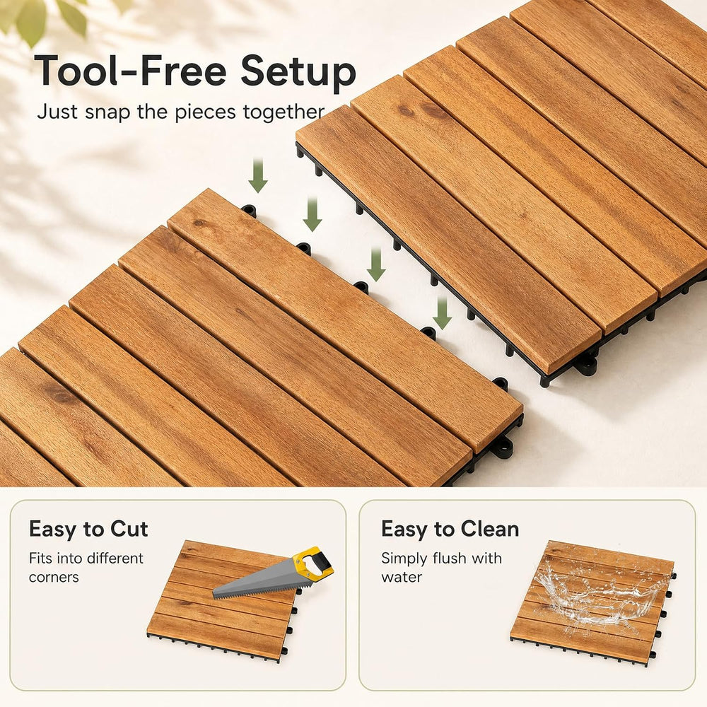 Goplus 54-Pack Acacia Wood Interlocking Deck Tiles (54 PCS,Straight)
