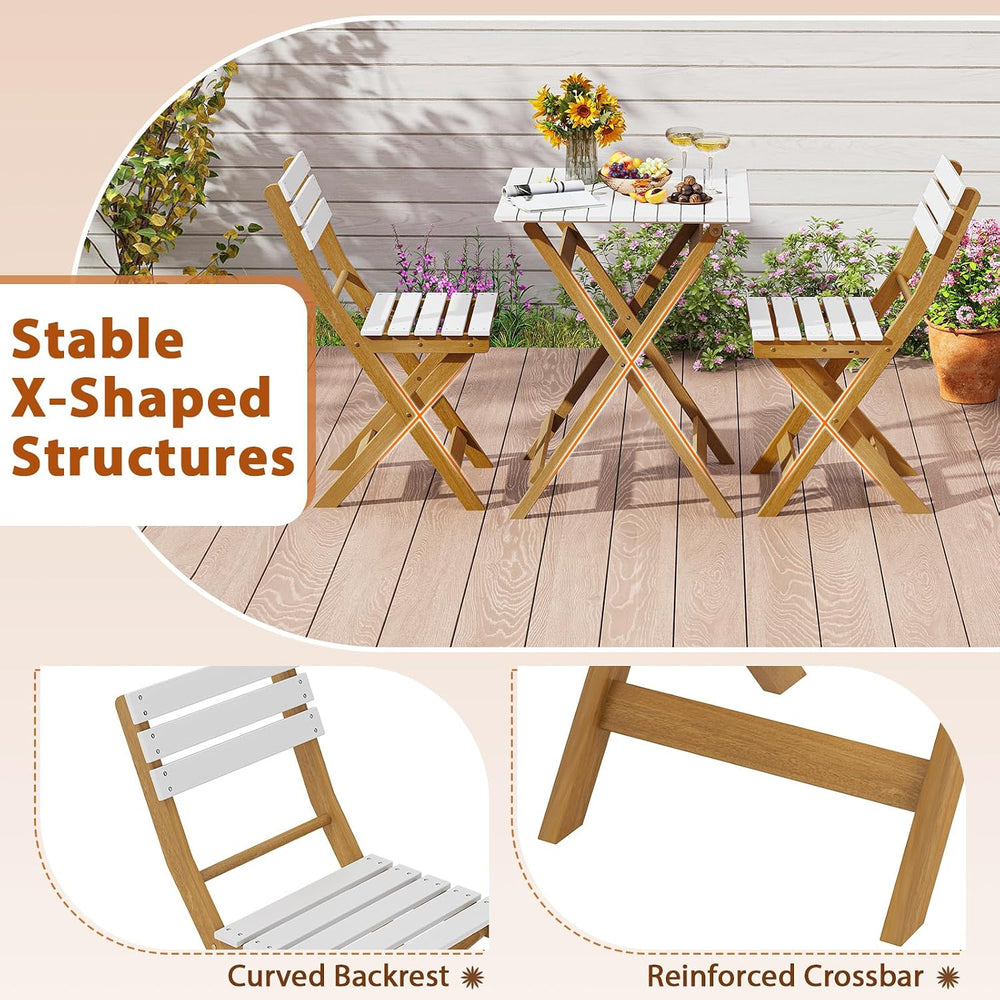 Tagnkula 3 Piece Folding Outdoor Patio Bistro Set, Space Saving Foldable Acac...