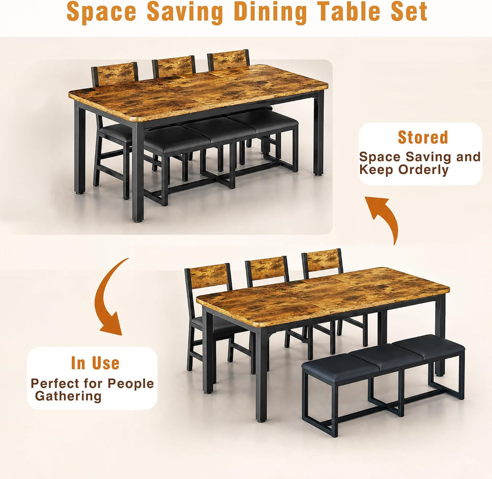 5-Piece Dining Table Set for 6, 63'' Long Kitchen Table Cushion Chair...