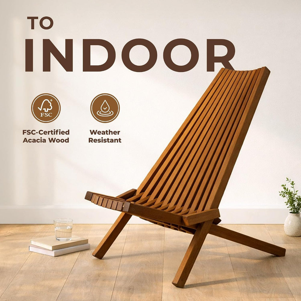 Melino Wooden Folding Tamarack Chairs, FSC Certified Acacia Low Profile Adiro...