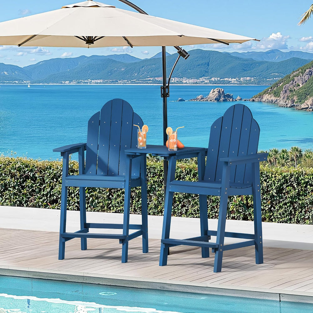 LUE BONA Tall Adirondack Chair Set of 2, HDPS Bar Height Chairs, Navy Blue