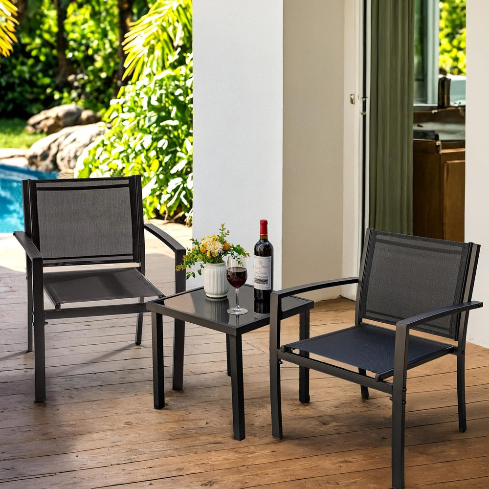 JUMMICO 3 Pieces Patio Furniture Set Outdoor Textilene Patio Chair Set of 2 w...