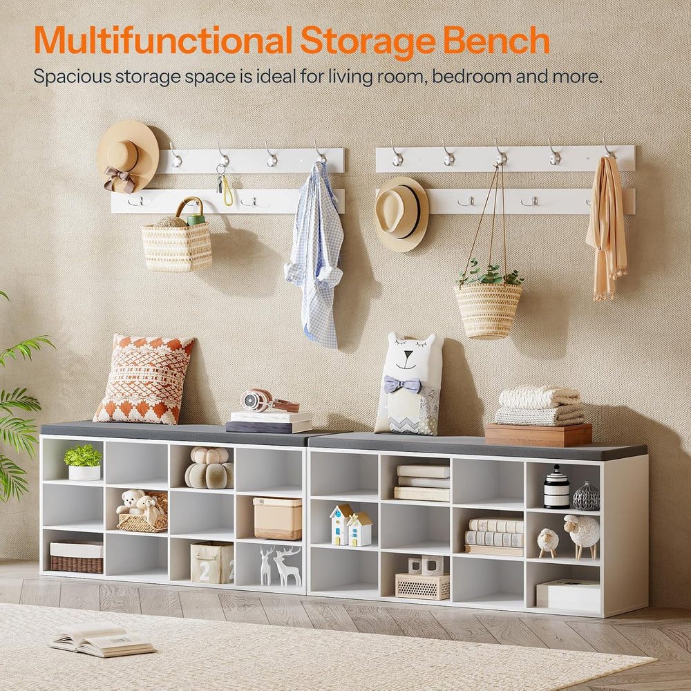 HOOBRO Shoe Storage Bench with Cushion, 39.4" L Entryway Bench with 12 C...