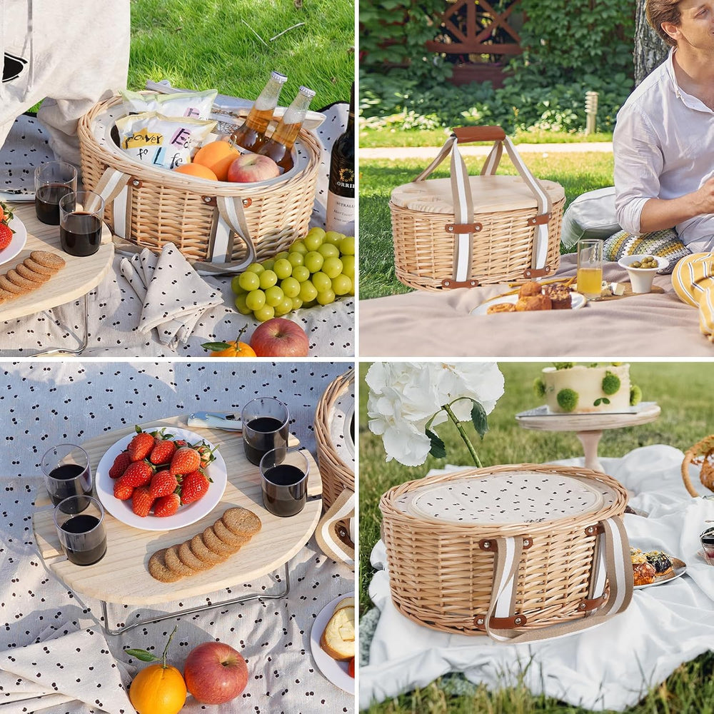 Picnic Basket Set for 4 - Wicker Insulated Picnic Basket