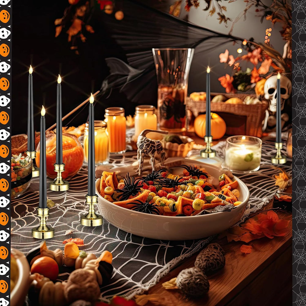 Retisee 60 Pcs Halloween Black Flameless Taper Candles 11'', Black