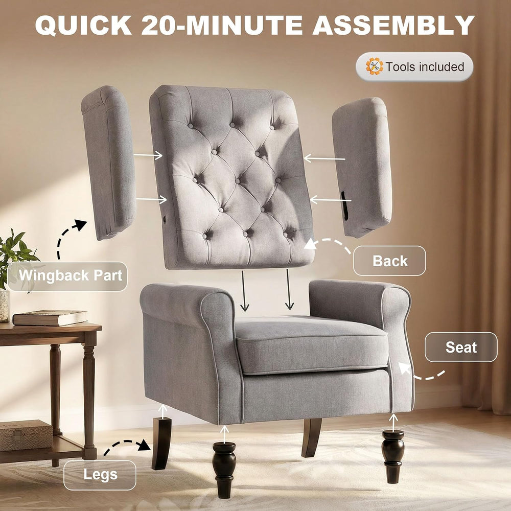 HOMCOM Mid-Century Modern Accent Chair, High Wingback Armchair, Gray