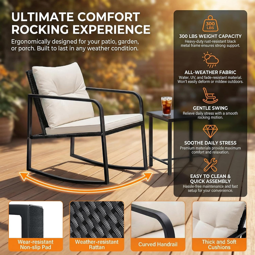 Flamaker Patio Chairs 3 Piece Wicker Rocking Chair Bistro Sets, White