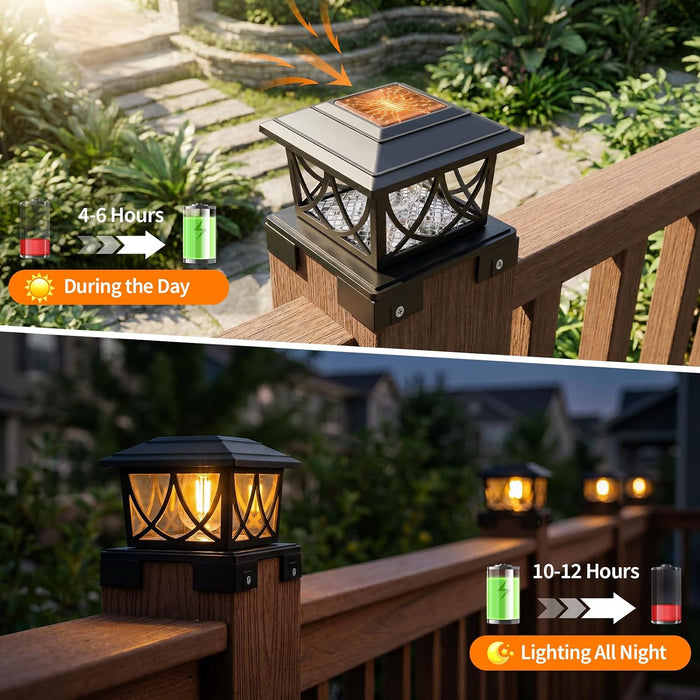 JOFIOS Solar Post Lights Outdoor 8pack, Adjustable Base Fits 3.5"–6" Square Posts, 3CCT and 2 Brightness Modes, Dusk to Dawn LED Edison Bulb Solar Fence Post Cap Lights IP65 Waterproof (Black)