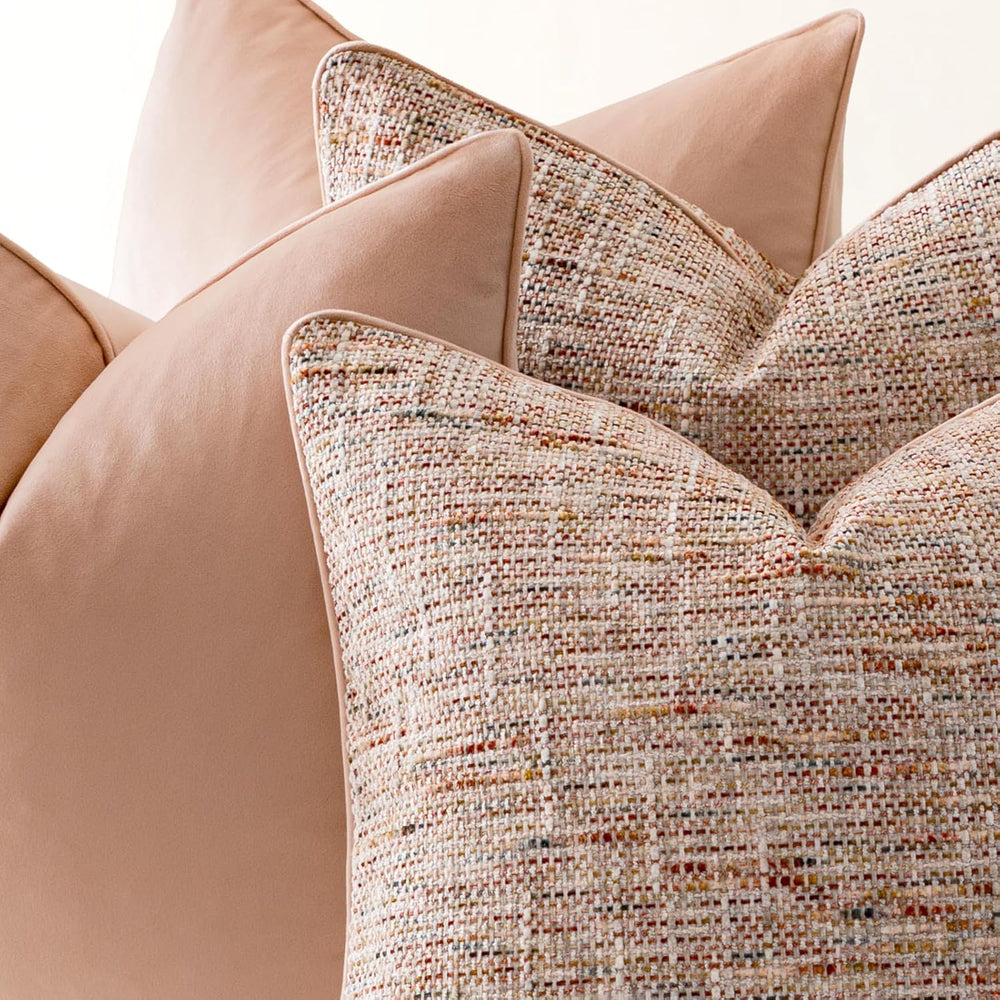 a moment Light Pink 4 Pack Throw Pillow Covers - Chenille & Velvet Set wi...