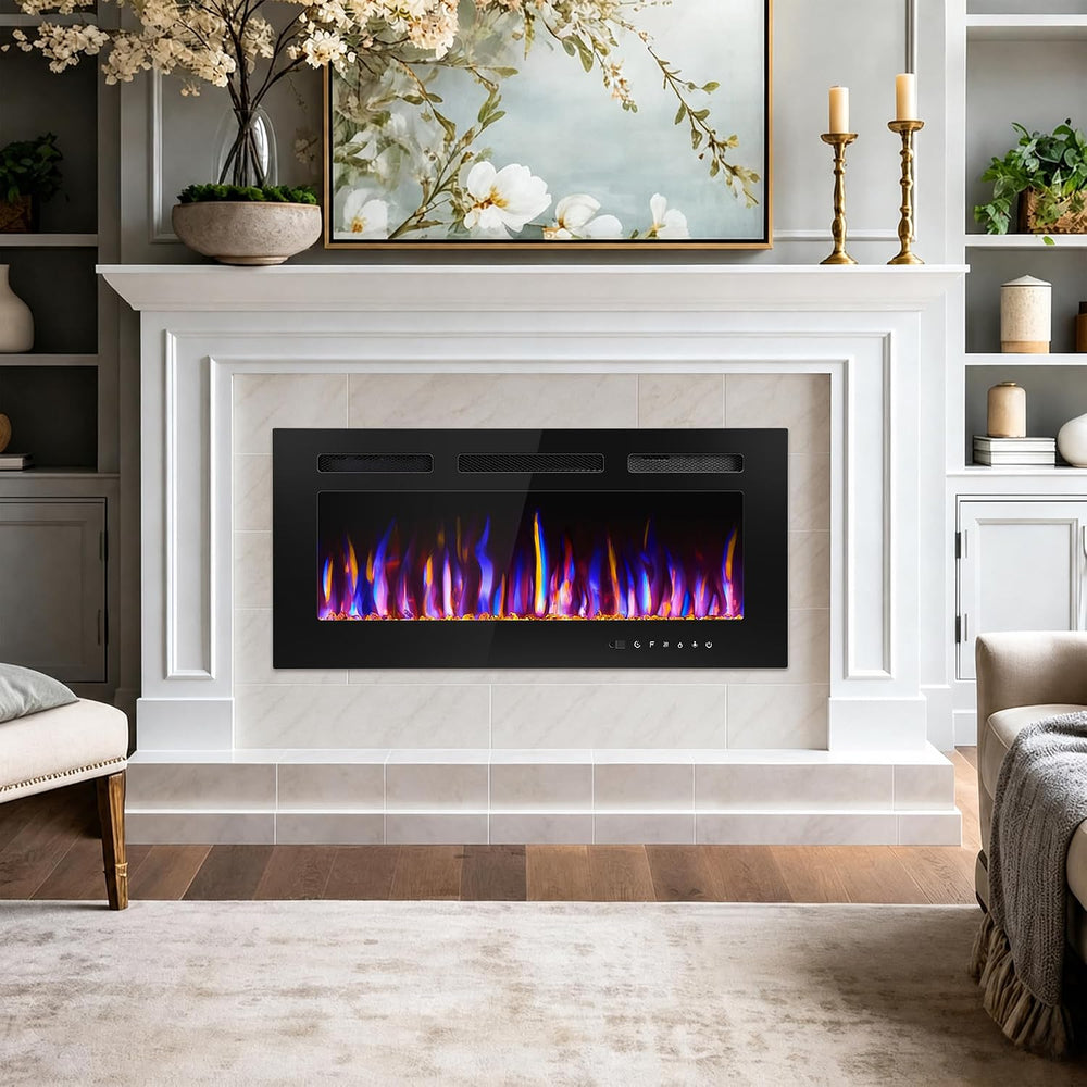 36" Electric Fireplace Wall Mounted and Recessed 750/1500w W/Remote Control