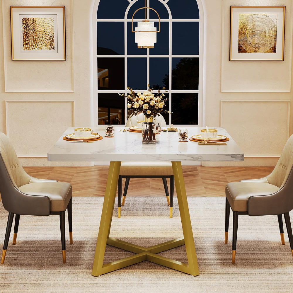 Tribesigns Square Dining Table for 2, 31.5" Modern Dinner Table with Met...