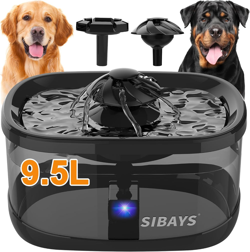 SIBAYS 9.5L/2.5Gal Dog Water Fountain, 3 Flow Modes Automatic Pet Water Fount...