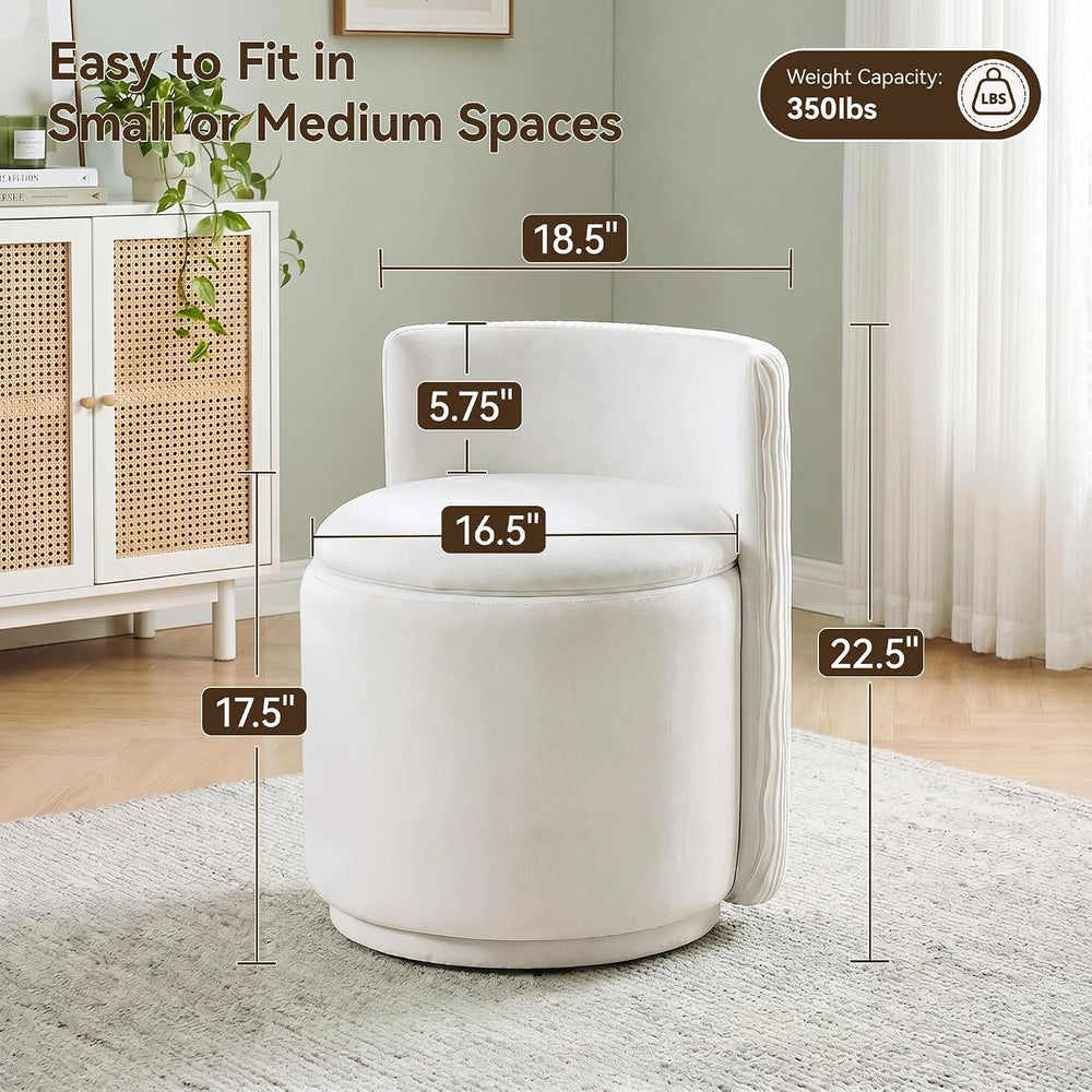 HUBSON Vanity Chair with Storage, Swivel Velvet Chairs with Back, Modern Roun...